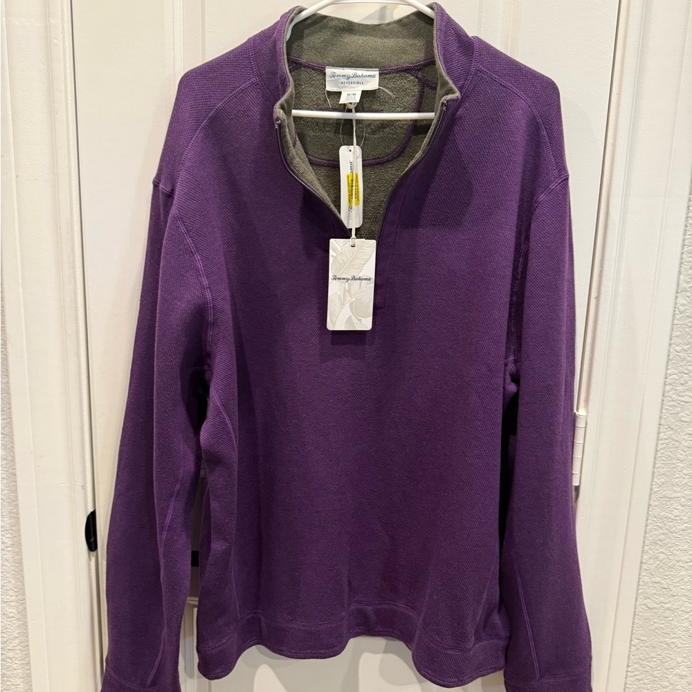 Tommy Bahama Gray and Purple Reversible Pullover